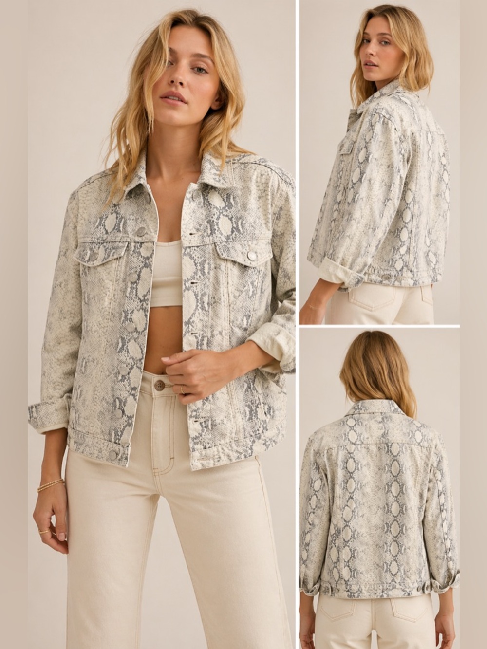 🐍✨ Free People Snakeskin Print Denim Jacket Size S ✨🐍